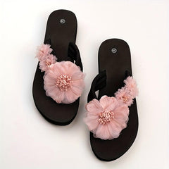 Women's Floral Flip Flops Slip On Thick Sole Beach Comfy Shoes