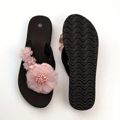 Women's Floral Flip Flops Slip On Thick Sole Beach Comfy Shoes