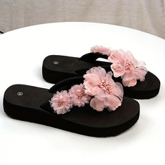 Women's Floral Flip Flops Slip On Thick Sole Beach Comfy Shoes