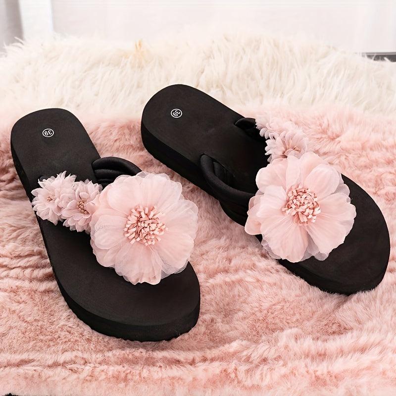 Women's Floral Flip Flops Slip On Thick Sole Beach Comfy Shoes