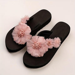 Women's Floral Flip Flops Slip On Thick Sole Beach Comfy Shoes
