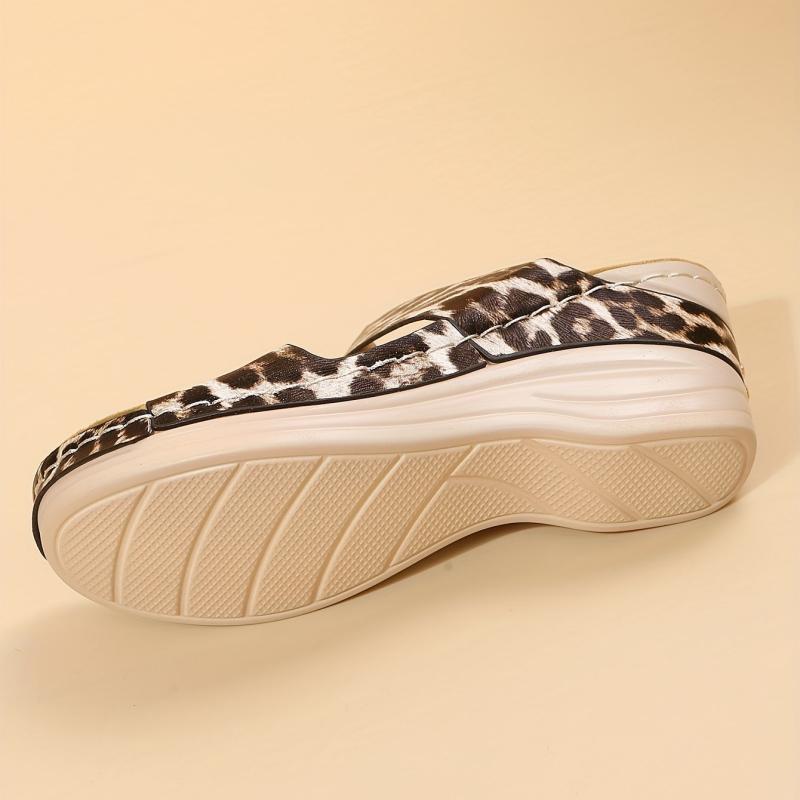 Leopard Print Wedge Sandals Open Toe Non Slip Slides Shoes