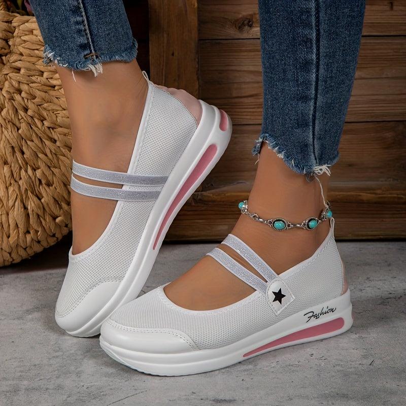 Women's Platform Sports Shoes Knit Round Toe Anti skid Casual Walking Sneakers