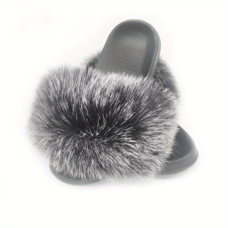 Women's Faux Fur Decor Slippers Slip On Indoor Home Flats