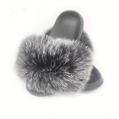Women's Faux Fur Decor Slippers Slip On Indoor Home Flats