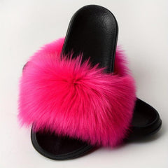 Women's Faux Fur Decor Slippers Slip On Indoor Home Flats