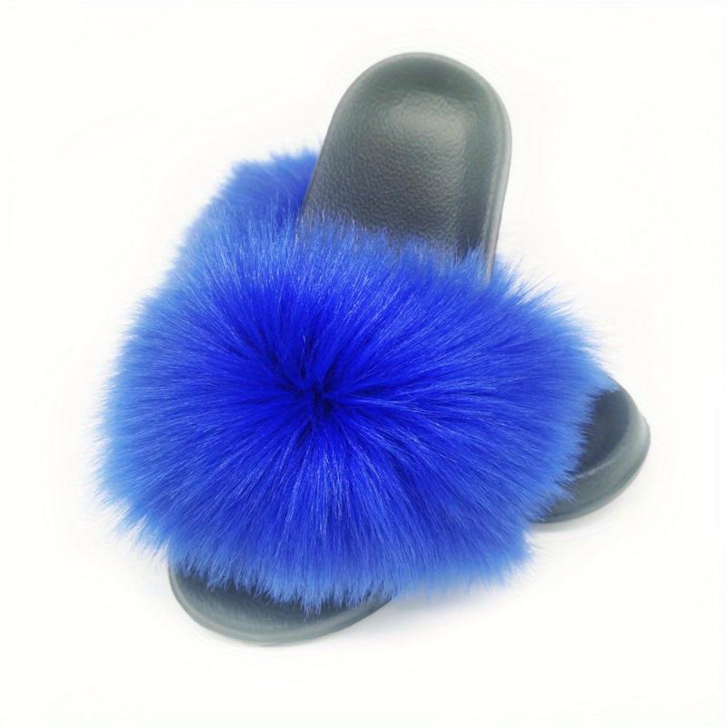 Women's Faux Fur Decor Slippers Slip On Indoor Home Flats