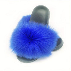 Women's Faux Fur Decor Slippers Slip On Indoor Home Flats