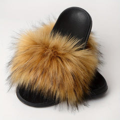 Women's Faux Fur Decor Slippers Slip On Indoor Home Flats