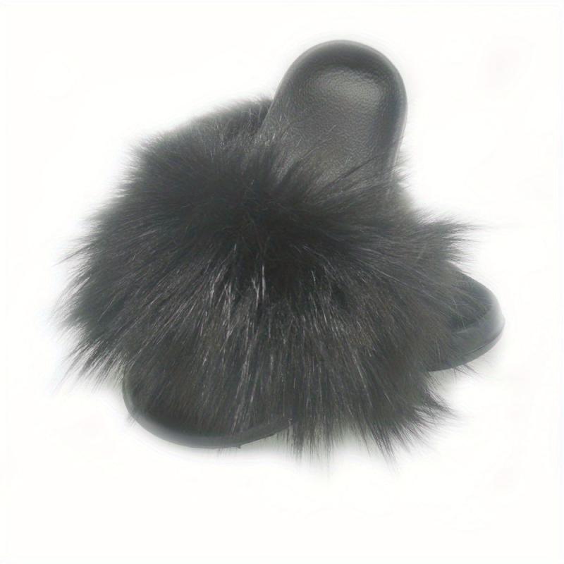 Women's Faux Fur Decor Slippers Slip On Indoor Home Flats