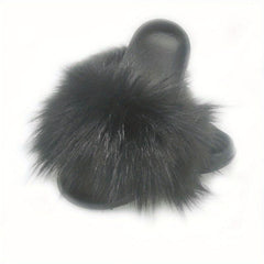 Women's Faux Fur Decor Slippers Slip On Indoor Home Flats
