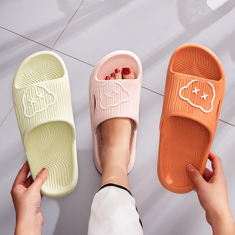 Women's Cartoon House Slippers Open Toe Soft Sole Anti slip Home Slides