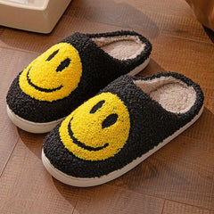 Women's Smiling Printed Plush Slippers Slip On Indoor Flat Shoes