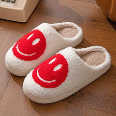 Women's Smiling Printed Plush Slippers Slip On Indoor Flat Shoes