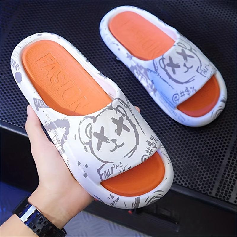 Women's Bear & Letter Printed Slides - Non Slip PVC Shoes