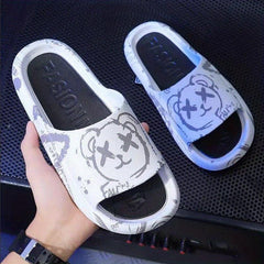 Women's Bear & Letter Printed Slides - Non Slip PVC Shoes