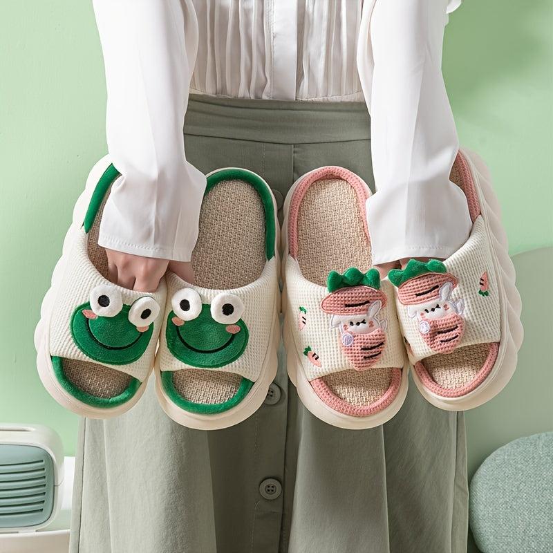 Frog House Slippers Women's Cartoon Platform Open Toe Soft Sole Indoor Slides