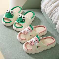 Frog House Slippers Women's Cartoon Platform Open Toe Soft Sole Indoor Slides