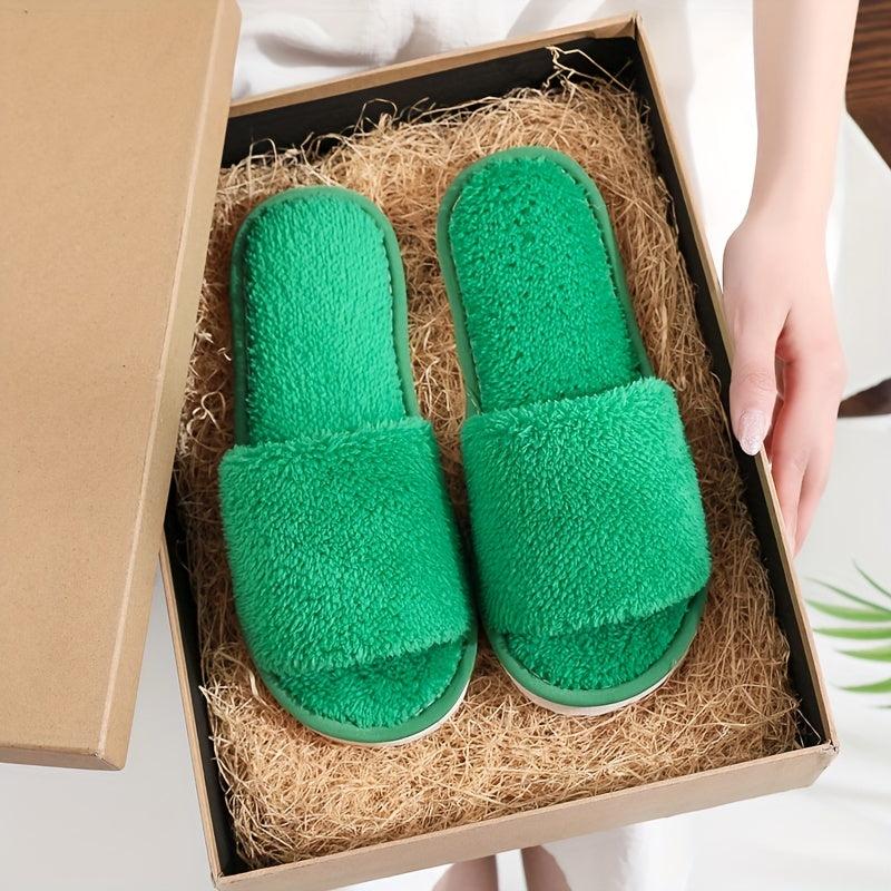 Women's Solid Slippers Comfortable Round Open Toe Slip On Shoes