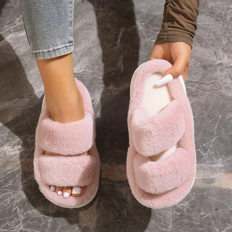 Women's Fuzzy Plush House Slippers Comfy Open Toe Bedroom Fluffy Shoes