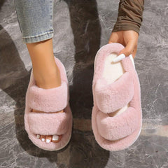 Women's Fuzzy Plush House Slippers Comfy Open Toe Bedroom Fluffy Shoes