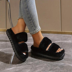 Women's Fuzzy Plush House Slippers Comfy Open Toe Bedroom Fluffy Shoes