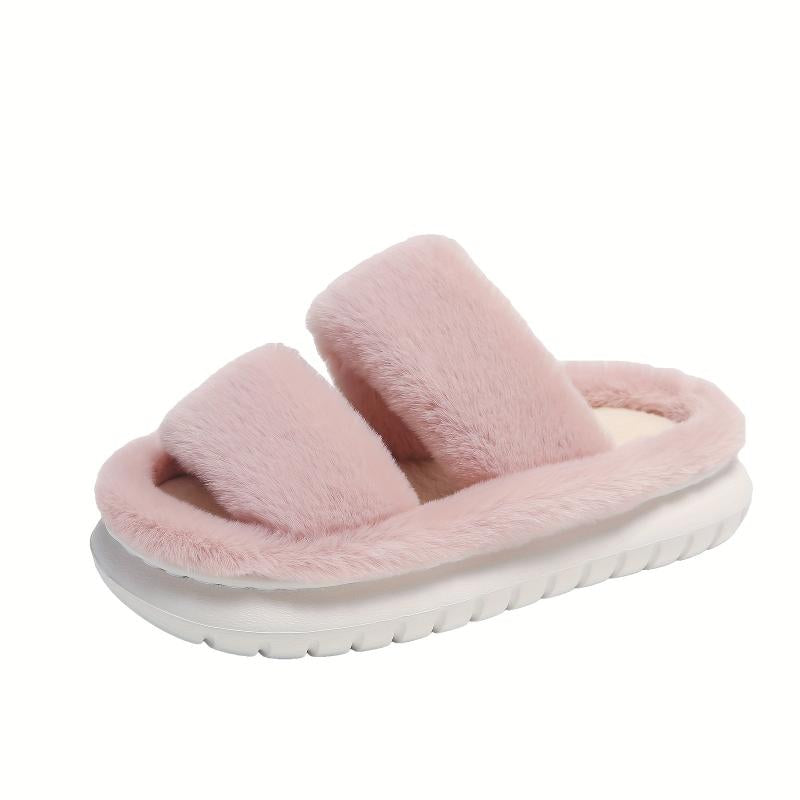 Women's Fuzzy Plush House Slippers Comfy Open Toe Bedroom Fluffy Shoes