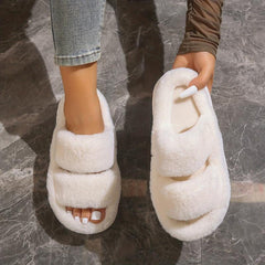 Women's Fuzzy Plush House Slippers Comfy Open Toe Bedroom Fluffy Shoes