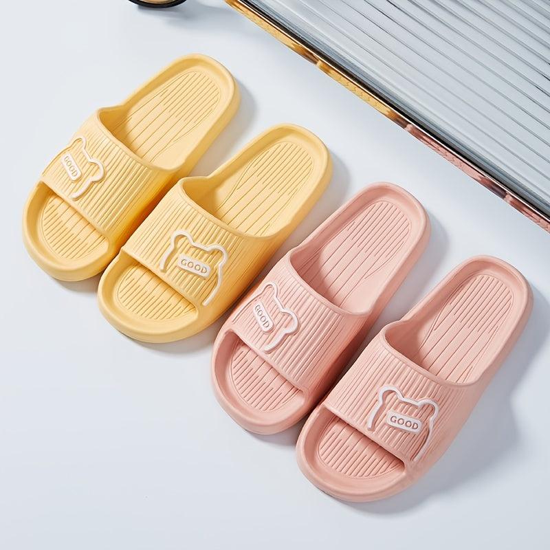 Women's Solid Slippers Open Toe Non slip Flat Indoor Bathroom Shoes