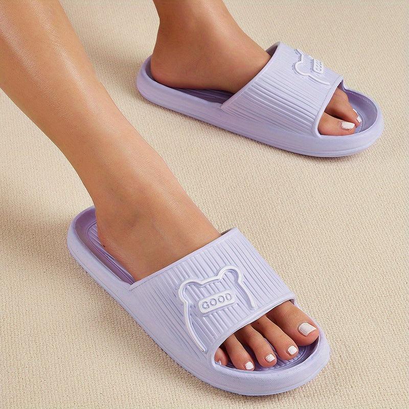 Women's Solid Slippers Open Toe Non slip Flat Indoor Bathroom Shoes