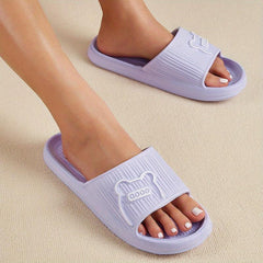 Women's Solid Slippers Open Toe Non slip Flat Indoor Bathroom Shoes