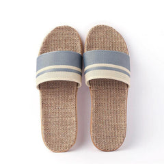 Women's Flax Soft Sole Slippers Striped Flat Home Slides