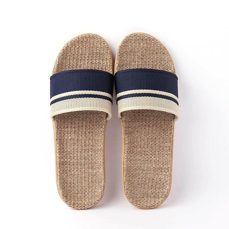 Women's Flax Soft Sole Slippers Striped Flat Home Slides