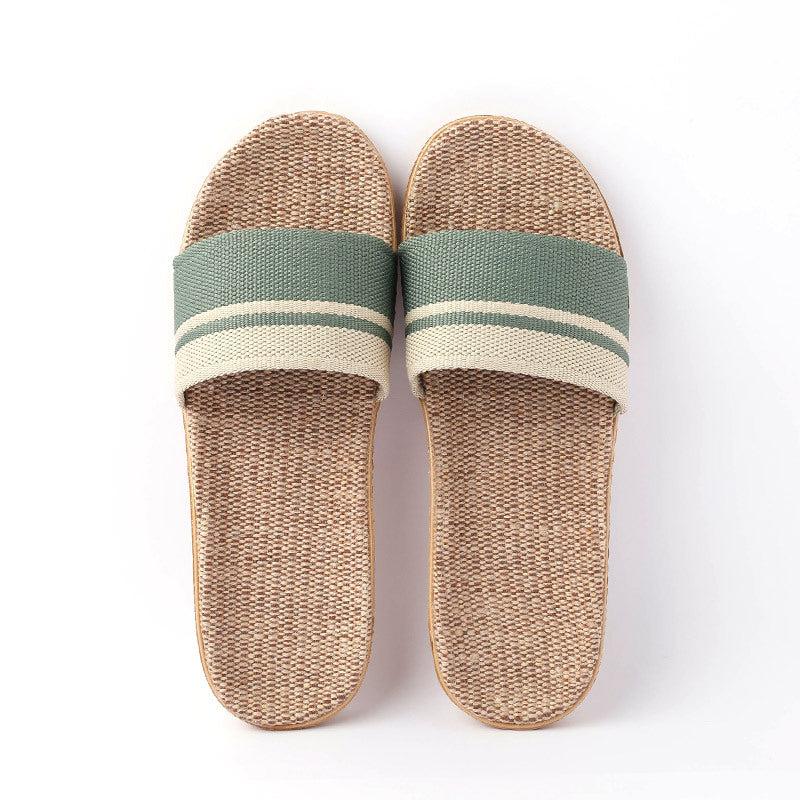 Women's Flax Soft Sole Slippers Striped Flat Home Slides