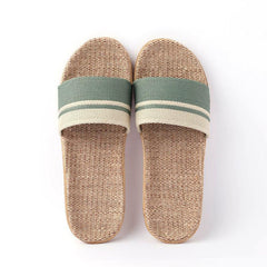 Women's Flax Soft Sole Slippers Striped Flat Home Slides
