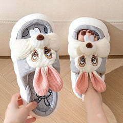 Women's Rabbit Decor Slippers Round Open Toe Slip On Shoes