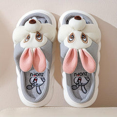 Women's Rabbit Decor Slippers Round Open Toe Slip On Shoes
