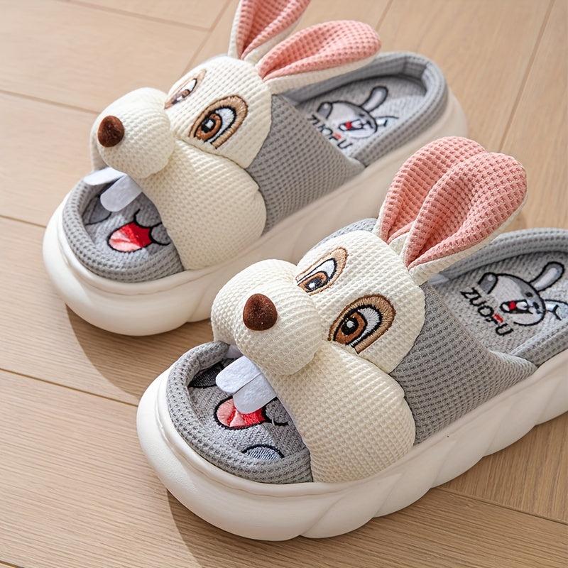 Women's Rabbit Decor Slippers Round Open Toe Slip On Shoes
