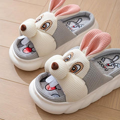 Women's Rabbit Decor Slippers Round Open Toe Slip On Shoes