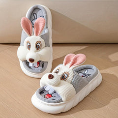 Women's Rabbit Decor Slippers Round Open Toe Slip On Shoes