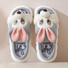 Women's Rabbit Decor Slippers Round Open Toe Slip On Shoes