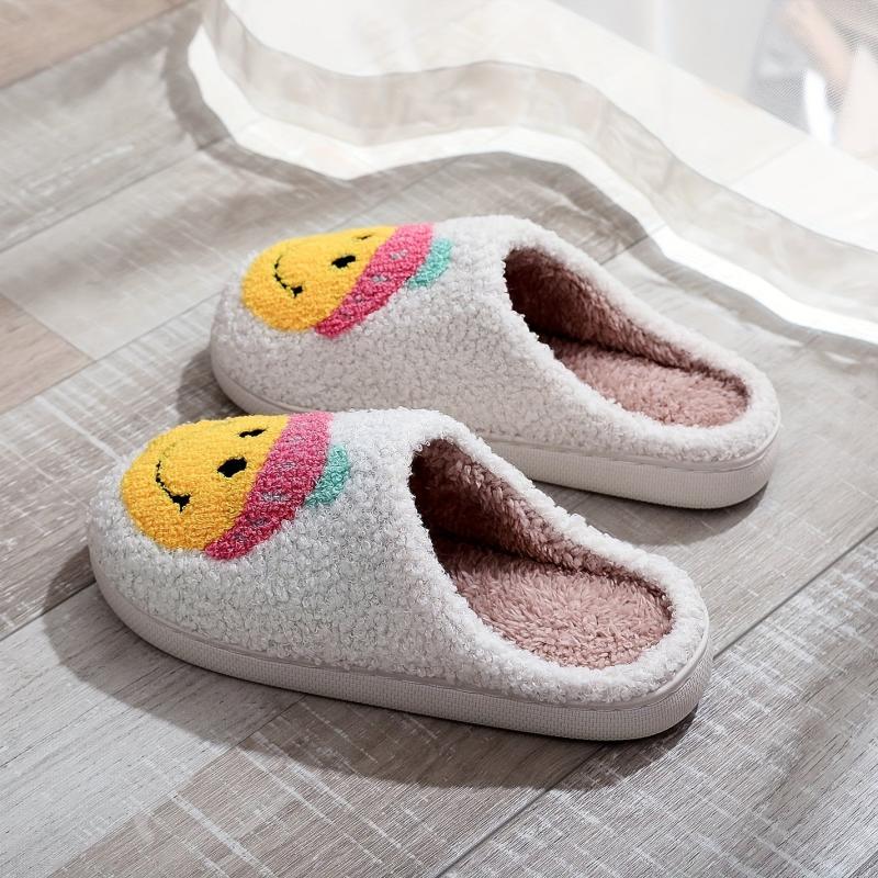 Women's Smile Face Pattern Slippers Plush Lined Warm & Comfy Indoor Shoes