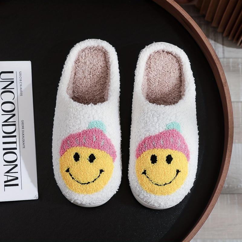 Women's Smile Face Pattern Slippers Plush Lined Warm & Comfy Indoor Shoes