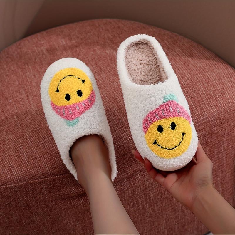 Women's Smile Face Pattern Slippers Plush Lined Warm & Comfy Indoor Shoes