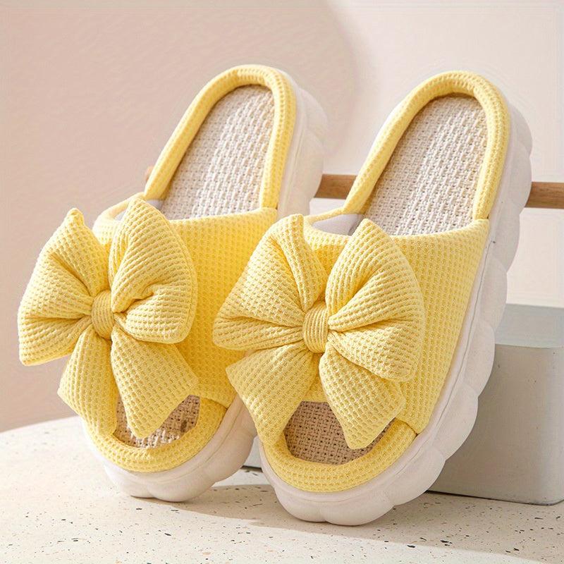Women's Bowknot Decor Slippers Open Toe Slip On Shoes