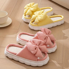 Women's Bowknot Decor Slippers Open Toe Slip On Shoes