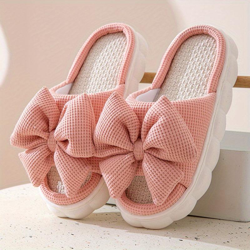 Women's Bowknot Decor Slippers Open Toe Slip On Shoes