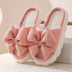 Women's Bowknot Decor Slippers Open Toe Slip On Shoes