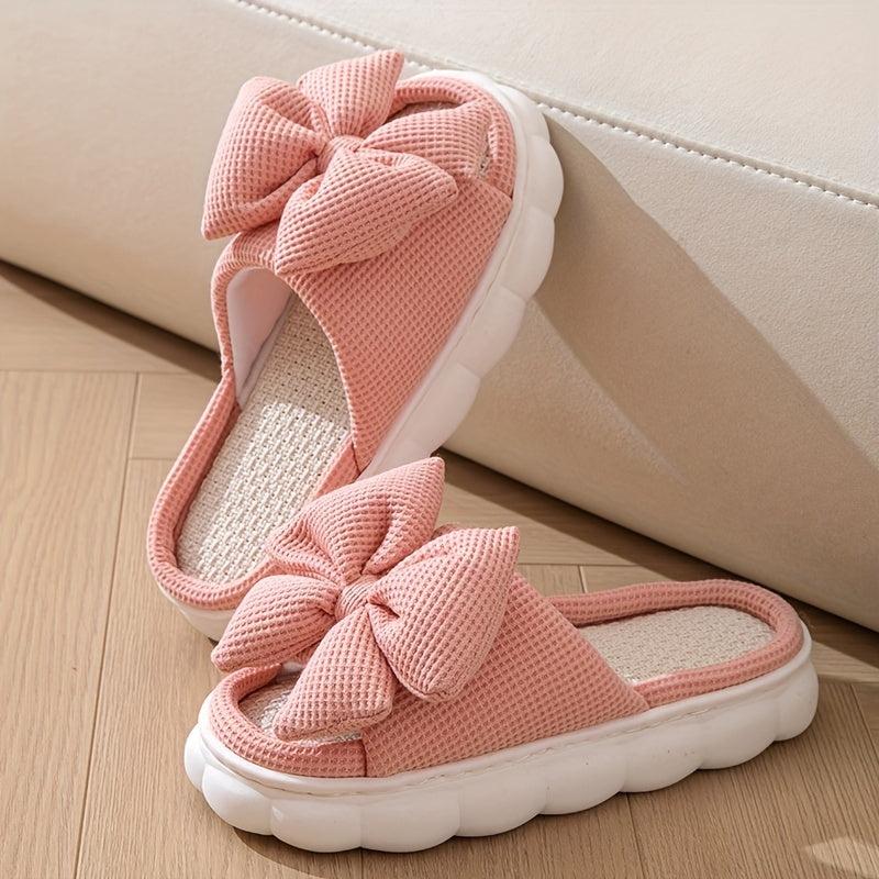Women's Bowknot Decor Slippers Open Toe Slip On Shoes