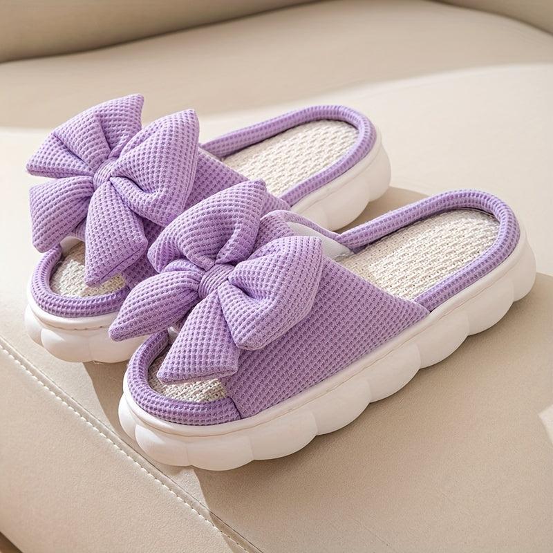 Women's Bowknot Decor Slippers Open Toe Slip On Shoes